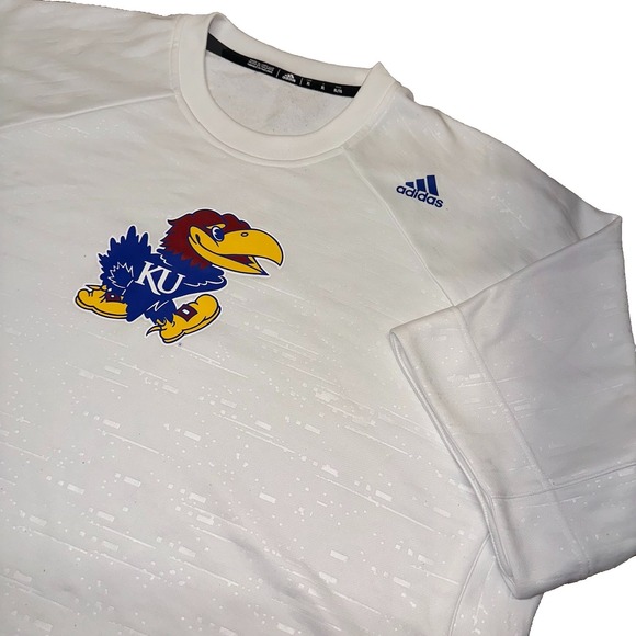 Adidas White NCAA Kansas Jayhawks KU Basketball Warmup Raglan S/S Shirt Men's XL - Picture 1 of 10